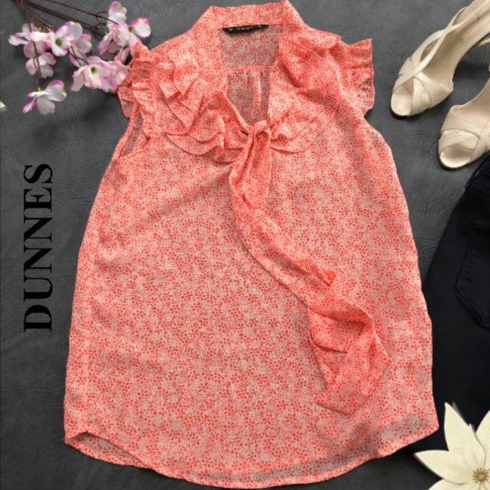 Dunnes Orange with White Floral Pattern Blouse/Top